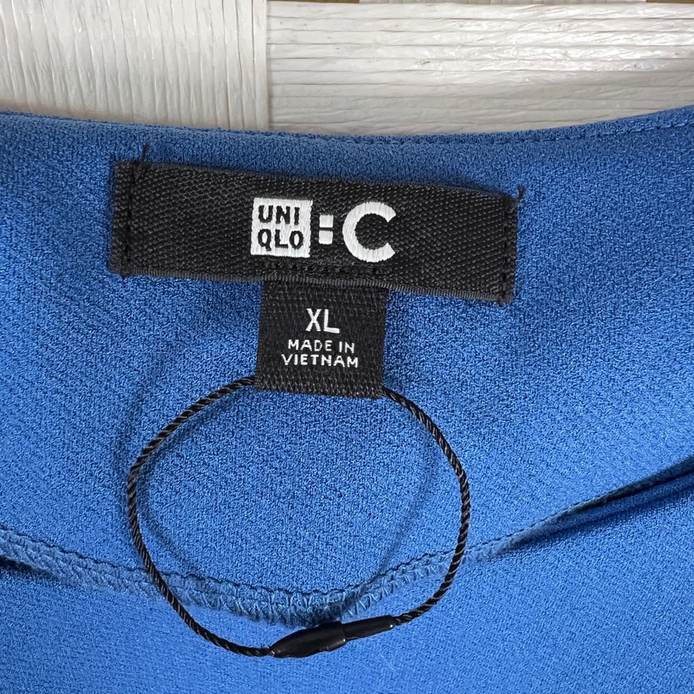 UNIQLO Crepe Jersey T-Shirt 65 Blue Crew Neck Boxy Fit Oversized Short Sleeve XL - Picture 5 of 8